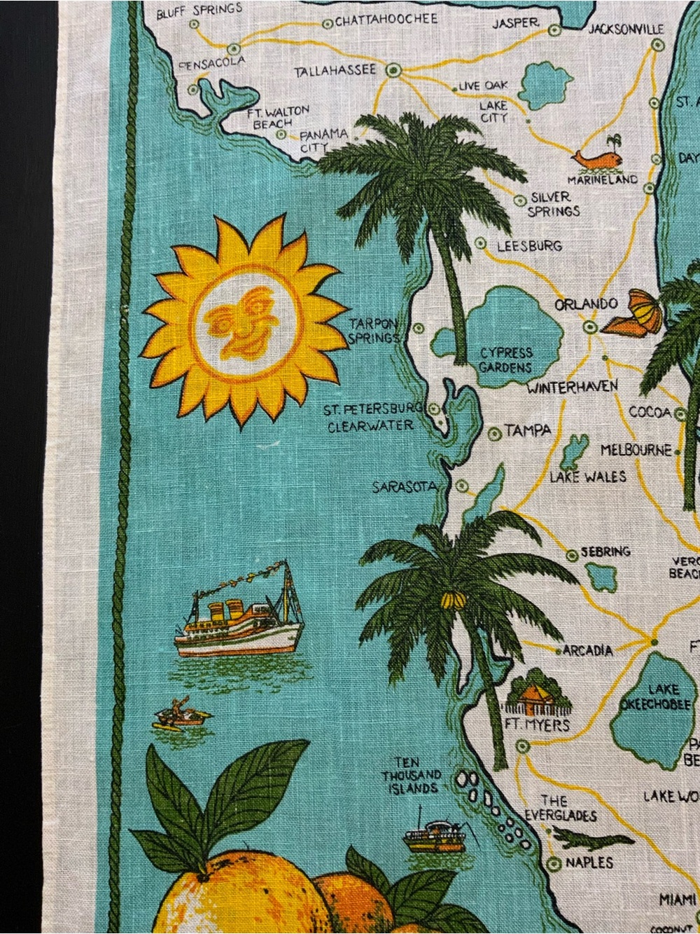 1950-60’s Florida tea towel. Pre-Disney. Rich and vibrant turquoise and orange - Picture 5 of 7